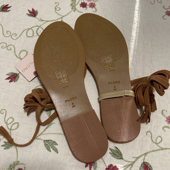 Anthropologie Pilcro Tie Up Sandals sz 8 Brown Flats tassels NWOB - Picture 6 of 9